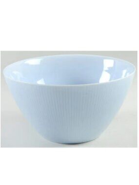 Vintage Crate & Barrel Horizon Blue Ribbed Porcelain 9in Serving Salad Bowl EUC